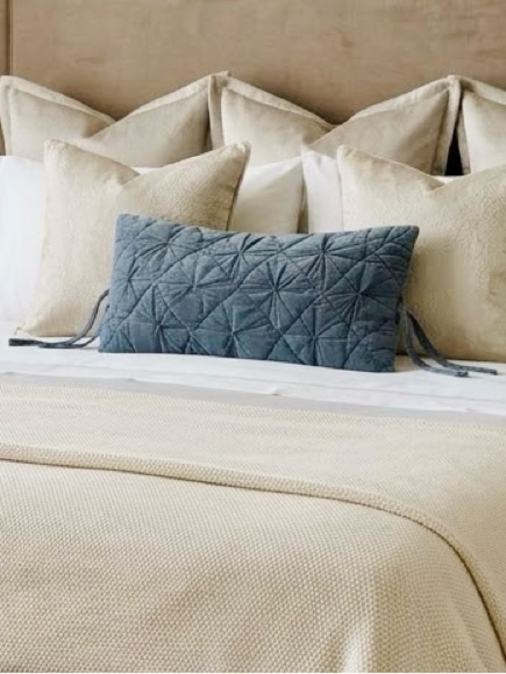 DKNY 22” Long Lumbar Puff Quilted Decorative Blue Throw Pillow Cover Pillowcase